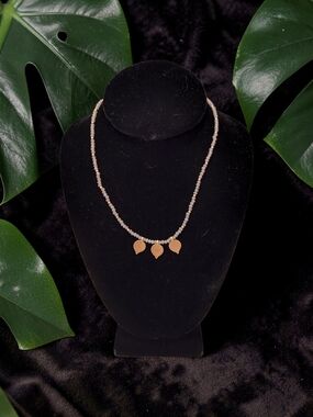 10/ $10 New  Gold Leaf Pendant Beaded Necklace - Ivory Beads